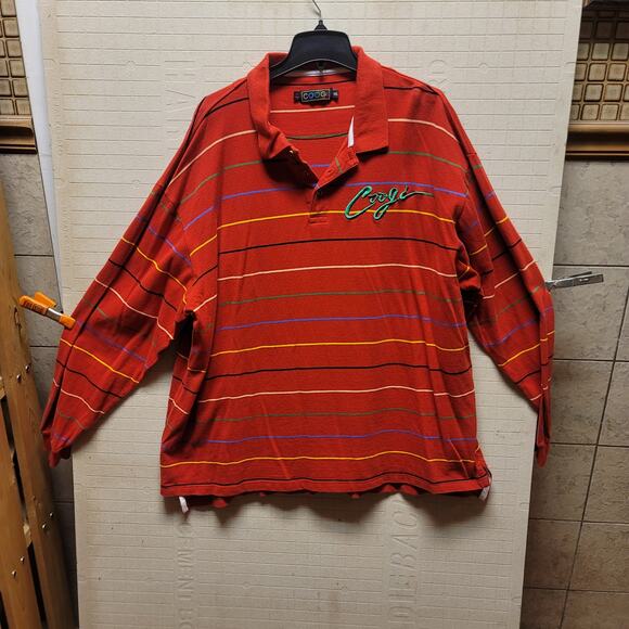 Coogi red striped polo Mens Size 5XL Big Tall cotton Blend Long Sleeve Casual - Picture 1 of 5